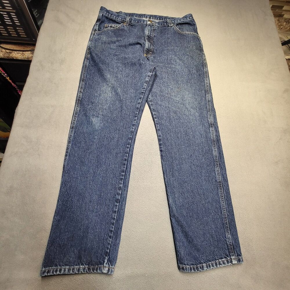 Wrangler Jeans Mens 37x31 Blue Denim Regular Fit Straight Leg Distressed